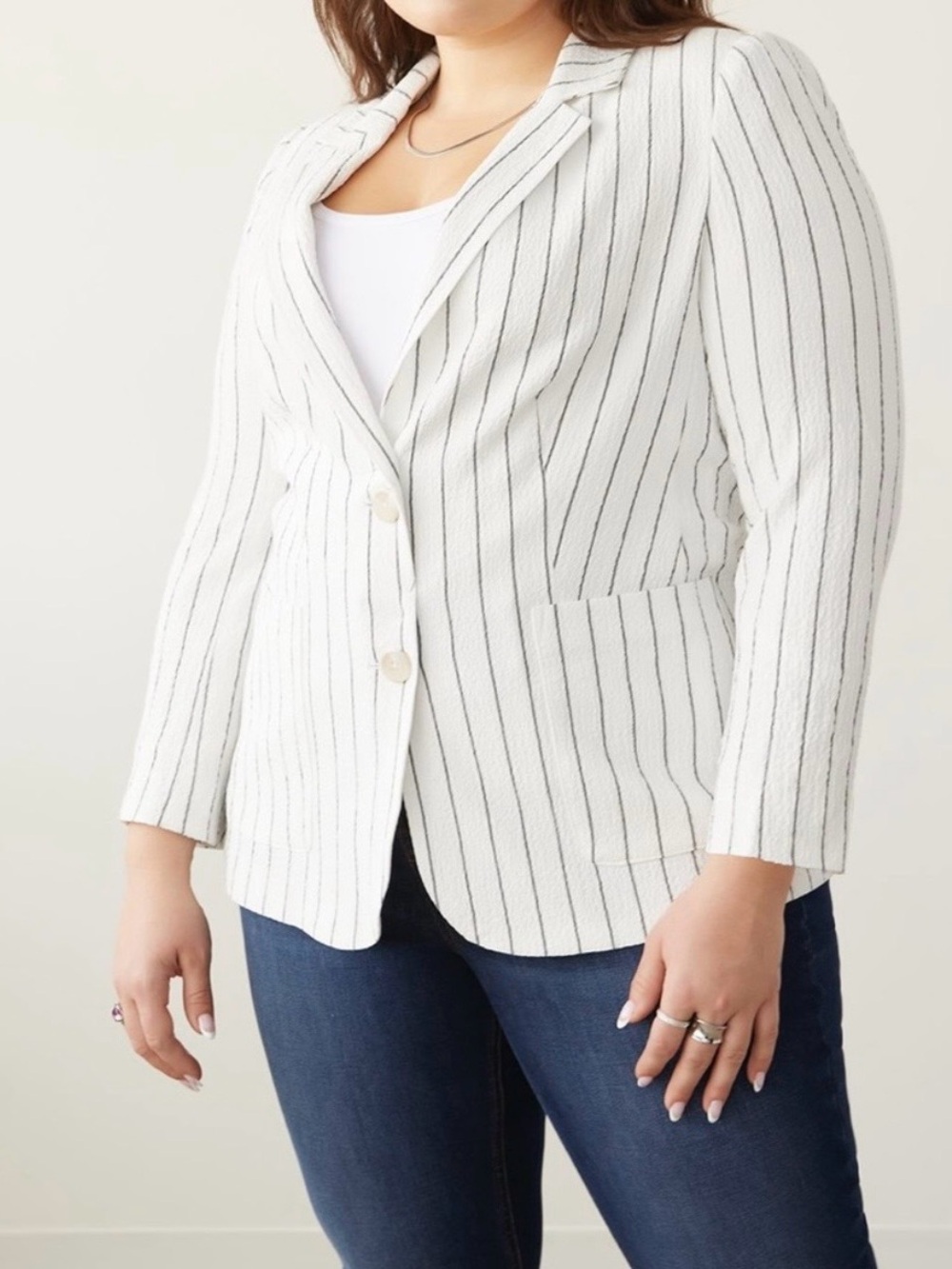 White Pinstripe Seeksucker Blazer